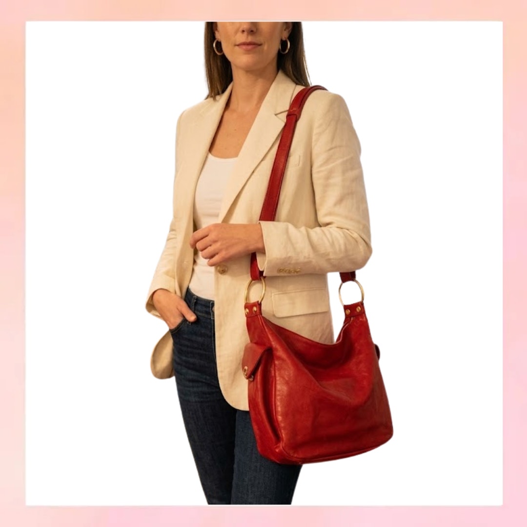 Marino Orlandi Red Italian Leather Hobo Shoulder Bag Vintage Luxury